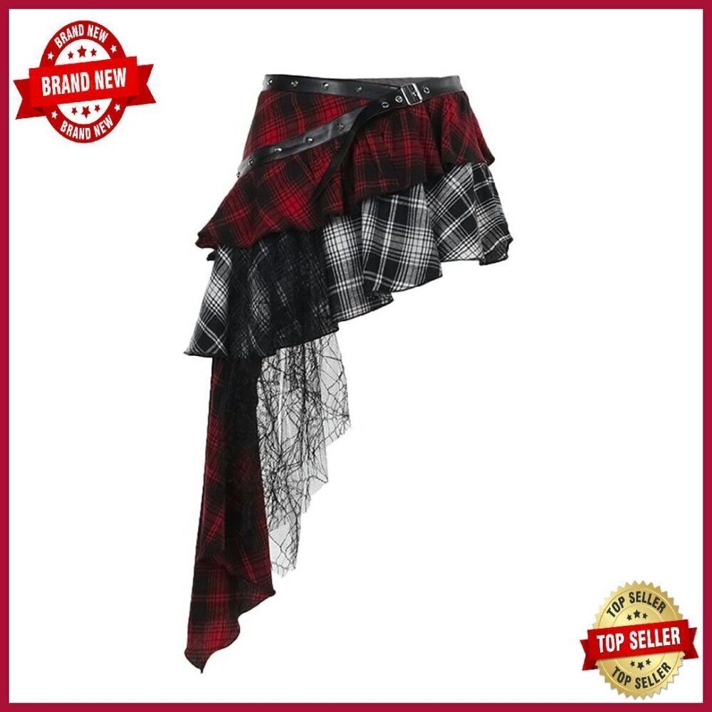 Goth Maxi Skirt Asymmetrical Ruffle Layered Y2K Fashion